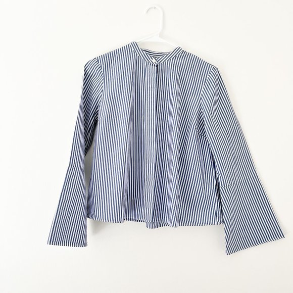 Madewell Pinstripe Flared Button Down Blouse Size S - Picture 6 of 10